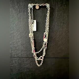 NWT layered silver necklace with black accents